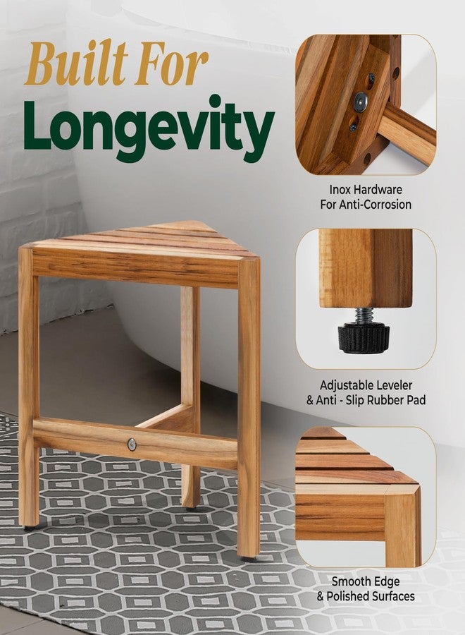 Bme Shower Foot Rest for Shaving Legs, Multifunction Teak Corner Shower Shelf, Easy Install Bathroom Corner Shelf with Anti-Rust Hardware & Adjustable Leveler, Space-Saving & Easy Maintenance - Image 3
