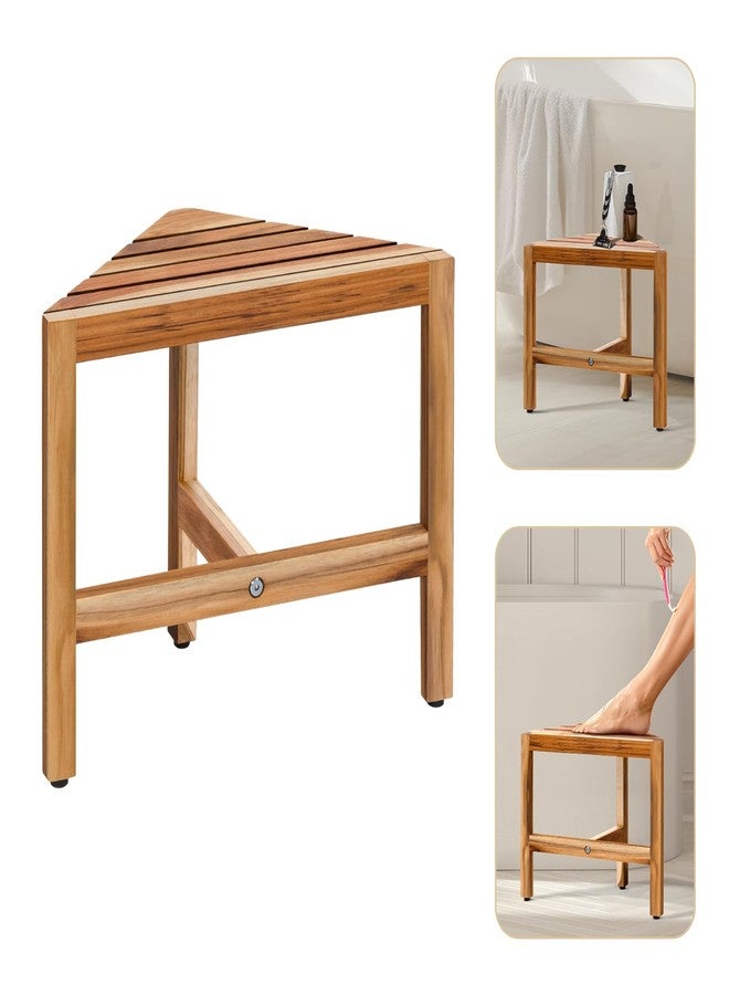 Bme Shower Foot Rest for Shaving Legs, Multifunction Teak Corner Shower Shelf, Easy Install Bathroom Corner Shelf with Anti-Rust Hardware & Adjustable Leveler, Space-Saving & Easy Maintenance - Image 1