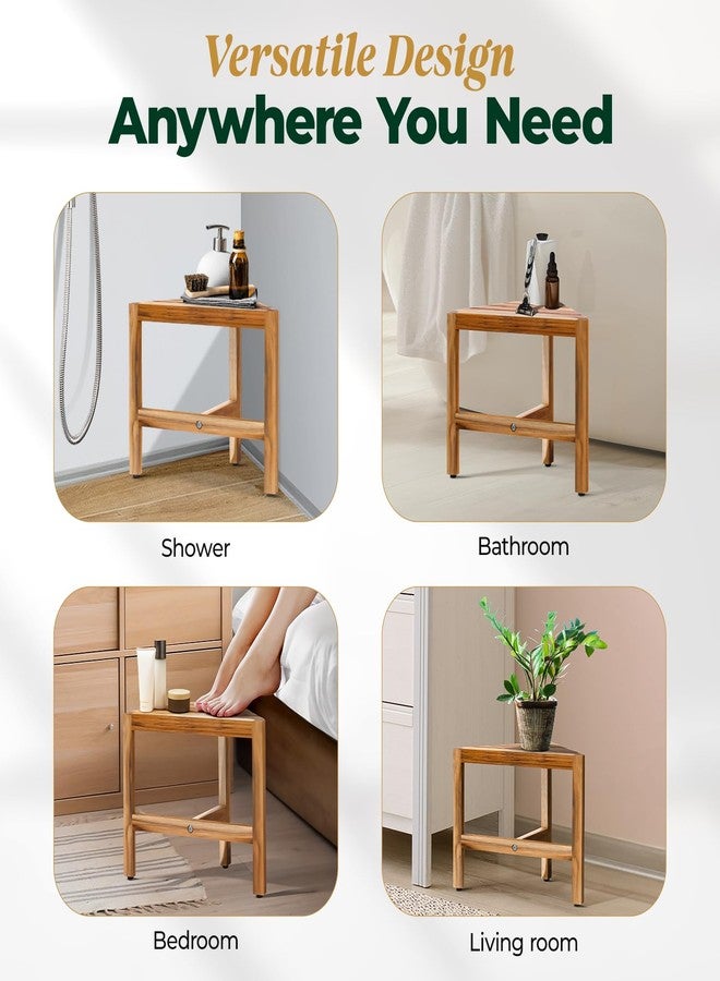 Bme Shower Foot Rest for Shaving Legs, Multifunction Teak Corner Shower Shelf, Easy Install Bathroom Corner Shelf with Anti-Rust Hardware & Adjustable Leveler, Space-Saving & Easy Maintenance - Image 5