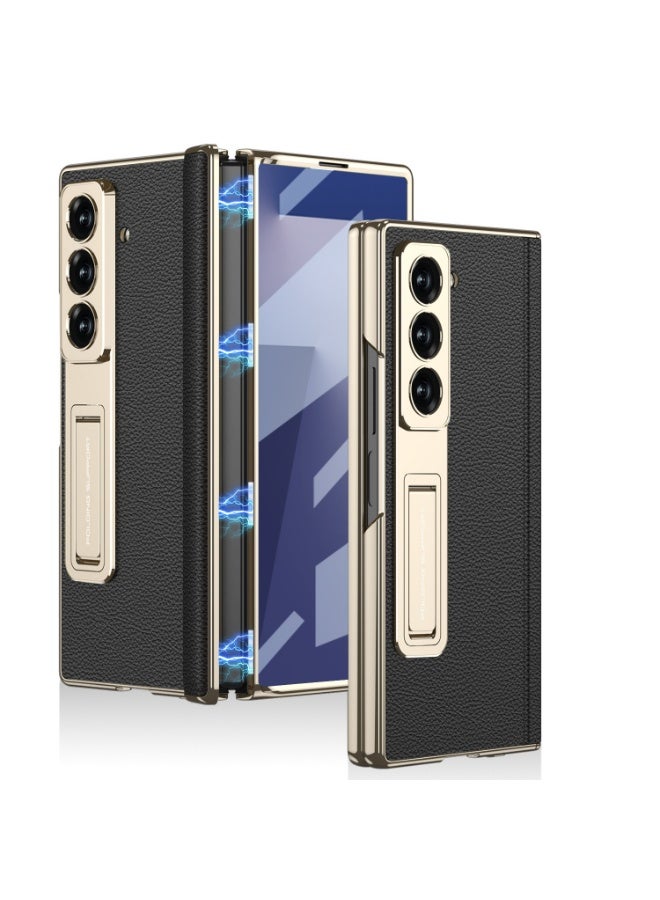 HaDoii Leather Case for Samsung Galaxy Z Fold 7 with Stand,Built-in Screen Protector and Magnetic Hinge Protection, Wireless Charging, Sturdy Luxury Bumper Cover for ZFold 7 Case, Gold Black - Image 1