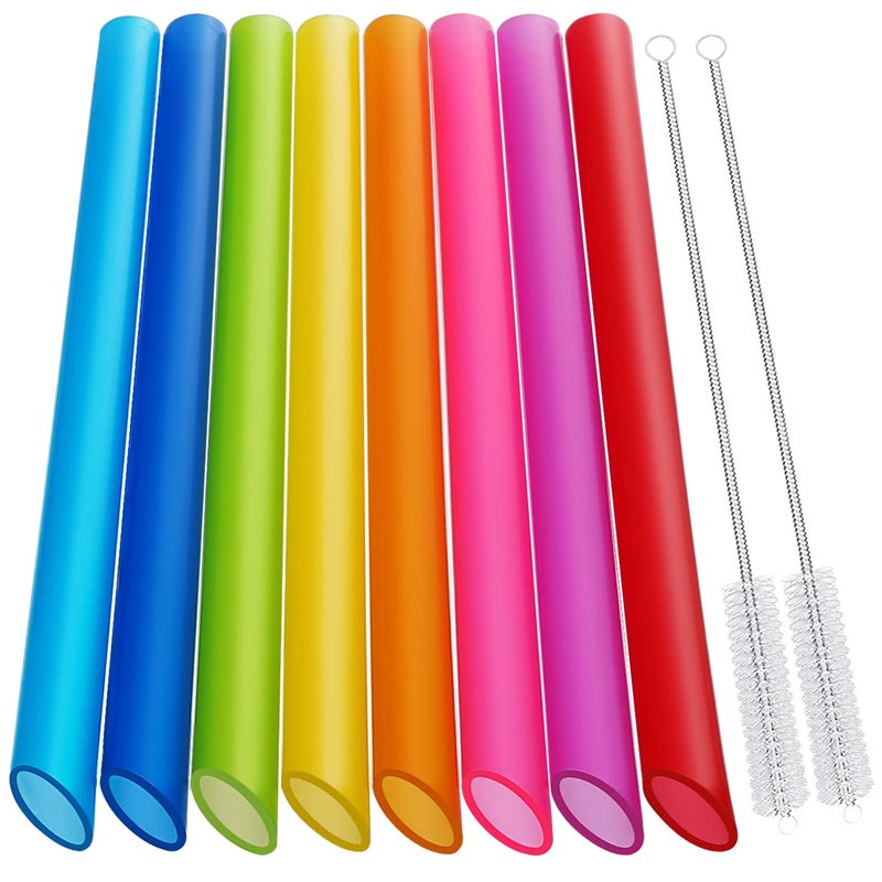 Hiware [Angled Tips] 8 Pcs Reusable Boba Straws & Smoothie Straws - Multi Colors Jumbo Wide Reusable Straws, BPA FREE Food-Grade Plastic Straws for Bubble Tea(Tapioca, Boba Pearls), Milkshakes with 2 Brushes - Image 1