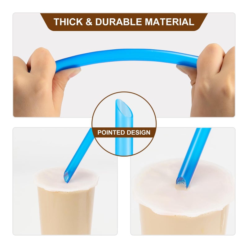 Hiware [Angled Tips] 8 Pcs Reusable Boba Straws & Smoothie Straws - Multi Colors Jumbo Wide Reusable Straws, BPA FREE Food-Grade Plastic Straws for Bubble Tea(Tapioca, Boba Pearls), Milkshakes with 2 Brushes - Image 5
