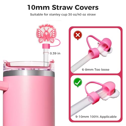 WLEAD 6PCS New Pink Straw Covers for Stanley Cups – Cute 10mm Reusable Silicone Toppers for 30oz/40oz Tumblers with Handle, Straw Tip Covers, Durable Accessories for Stanley Cup Drinkware - Image 2