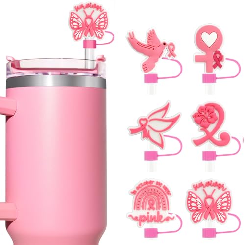 WLEAD 6PCS New Pink Straw Covers for Stanley Cups – Cute 10mm Reusable Silicone Toppers for 30oz/40oz Tumblers with Handle, Straw Tip Covers, Durable Accessories for Stanley Cup Drinkware - Image 1