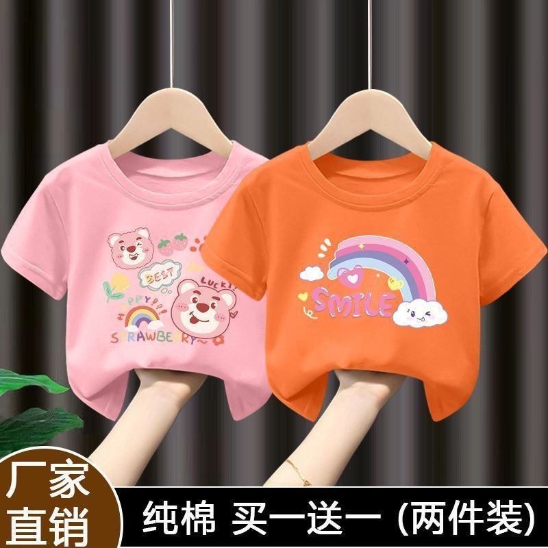 Summer 100 Cotton Girls Short-Sleeved T-Shirt Cartoon All-Match Half-Sleeved T-Shirt New Style 12 - Image 1