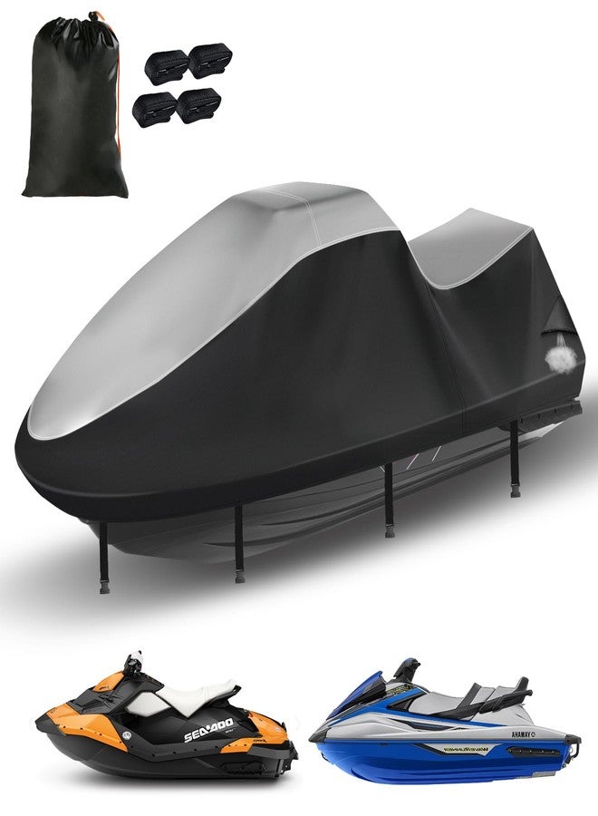 GRABADO Jet Ski Cover,Durable 420D Jetski Cover 3 Seater Waterproof,Upgraded Waverunner Cover with 2 Air Vents，4 Windproof Buckles,All Weather Universal Cover for Seadoo (Silver-Black, XXL:121"-135") - Image 1