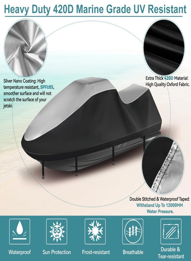 GRABADO Jet Ski Cover,Durable 420D Jetski Cover 3 Seater Waterproof,Upgraded Waverunner Cover with 2 Air Vents，4 Windproof Buckles,All Weather Universal Cover for Seadoo (Silver-Black, XXL:121"-135") - Image 3