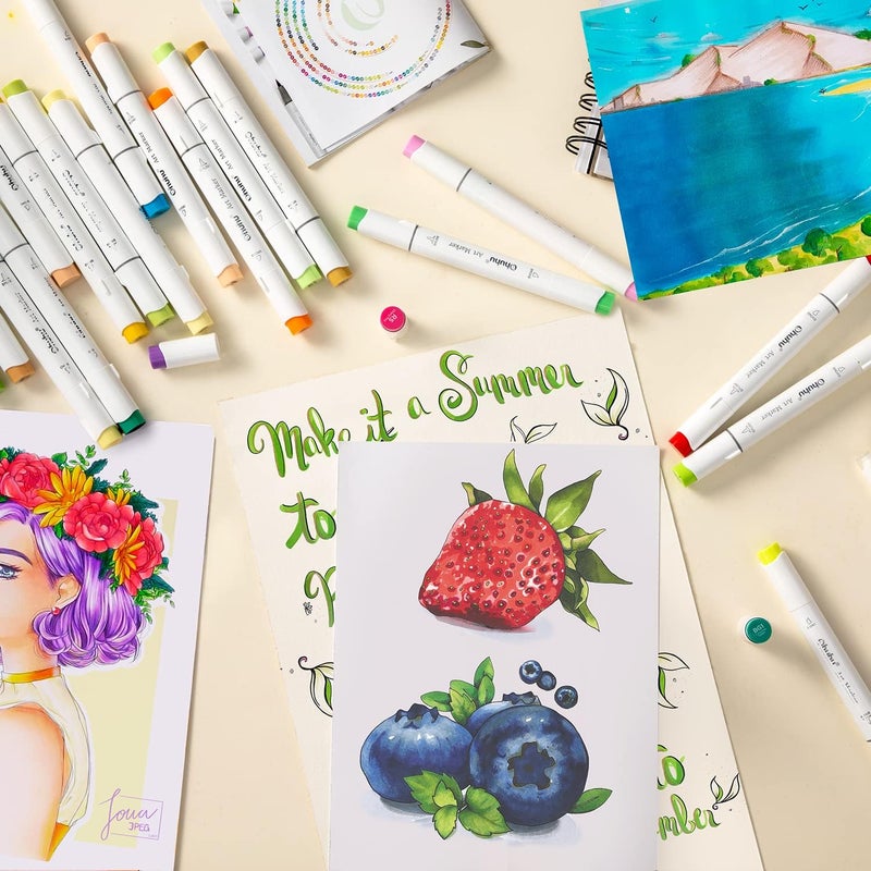 Ohuhu Alcohol Markers Brush Tip -Double Tipped Art Marker Set for Artist Adults Coloring Illustration - 120 Colors- Brush & Chisel Dual Tips- Honolulu of Ohuhu Markers- Refillable Alcohol-based Ink - Image 2