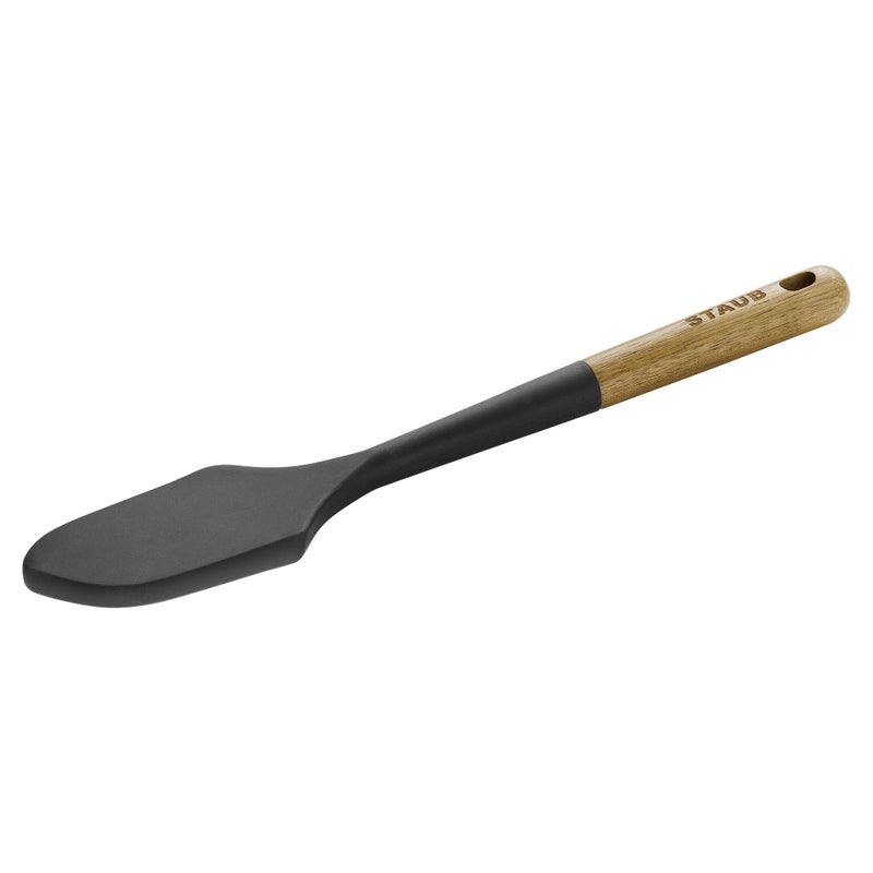 STAUB Silcone Spatula, Great for Mixing, Folding, Scraping, and Spreading, Durable BPA-Free Matte Black Silicone, Acacia Wood Handles, Safe for Nonstick Cooking Surfaces - Image 1