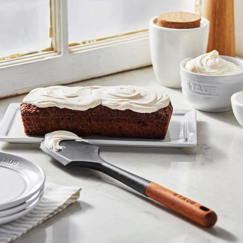 STAUB Silcone Spatula, Great for Mixing, Folding, Scraping, and Spreading, Durable BPA-Free Matte Black Silicone, Acacia Wood Handles, Safe for Nonstick Cooking Surfaces - Image 2