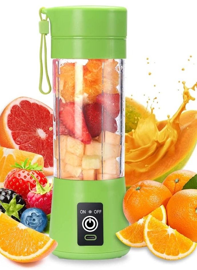 Generic - Portable Blender Cup,Electric USB Juicer Blender,Mini Blender Portable Blender For Shakes and Smoothies, Juice,380ml, Six Blades Great for Mixing,Green - Image 1