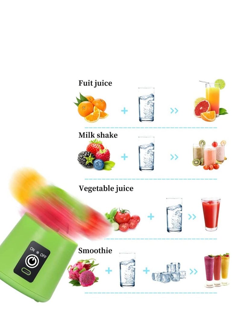 Generic - Portable Blender Cup,Electric USB Juicer Blender,Mini Blender Portable Blender For Shakes and Smoothies, Juice,380ml, Six Blades Great for Mixing,Green - Image 1