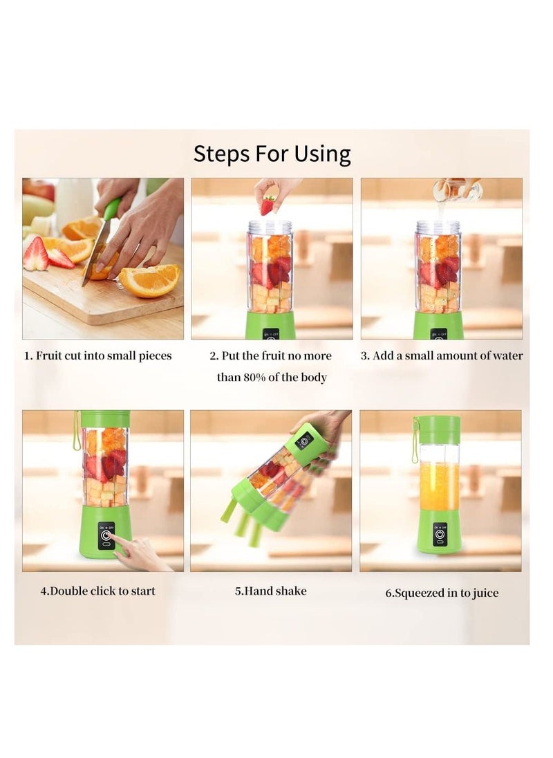 Generic - Portable Blender Cup,Electric USB Juicer Blender,Mini Blender Portable Blender For Shakes and Smoothies, Juice,380ml, Six Blades Great for Mixing,Green - Image 1