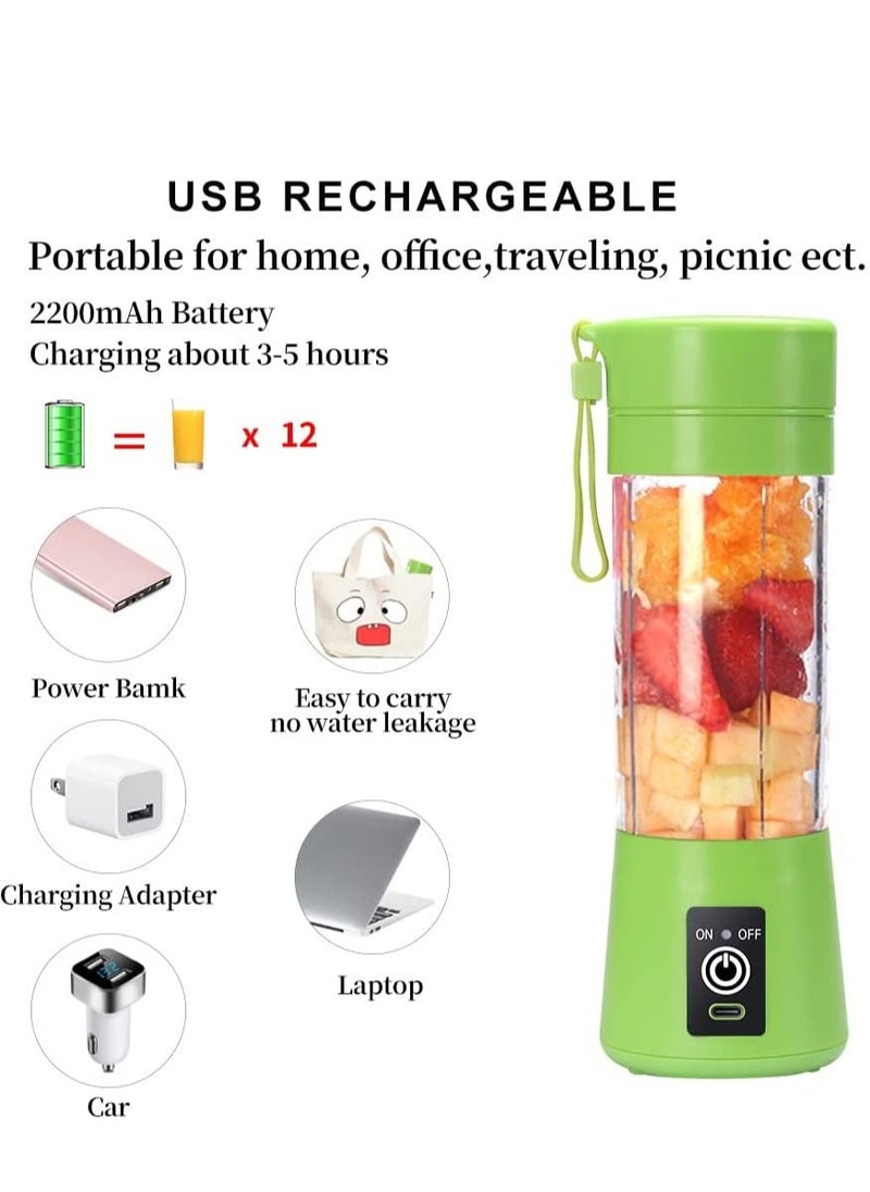 Generic - Portable Blender Cup,Electric USB Juicer Blender,Mini Blender Portable Blender For Shakes and Smoothies, Juice,380ml, Six Blades Great for Mixing,Green - Image 1