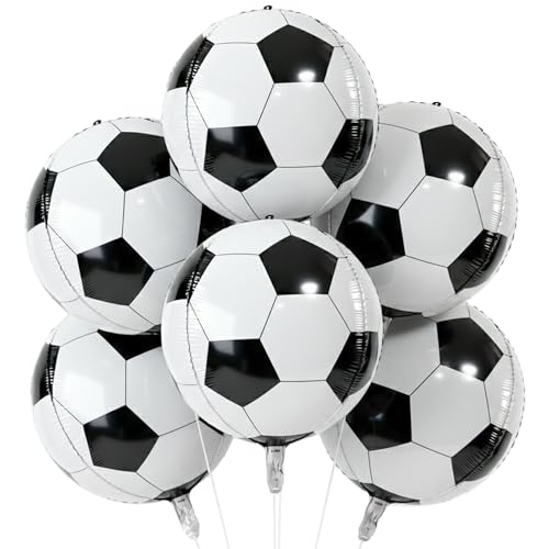 KHC-KHF SoccerBalloons 6PCS 22in Large Metallic Round Sphere Soccer Ball Football Balloons Birthday Game Day Sports Themed Party Decoration Activities Supply - Image 1