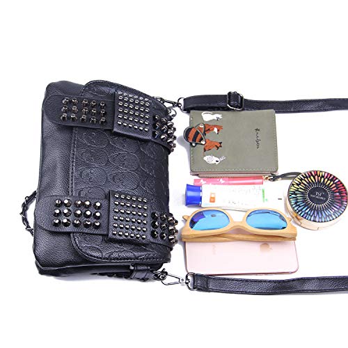 SUKUTU Womens Punk Skull Rivet Shoulder Bag PU Leather Goth Crossbody Bag with Chain Wallet Purse for Girls - Image 4