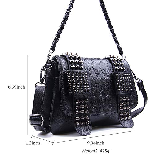 SUKUTU Womens Punk Skull Rivet Shoulder Bag PU Leather Goth Crossbody Bag with Chain Wallet Purse for Girls - Image 5