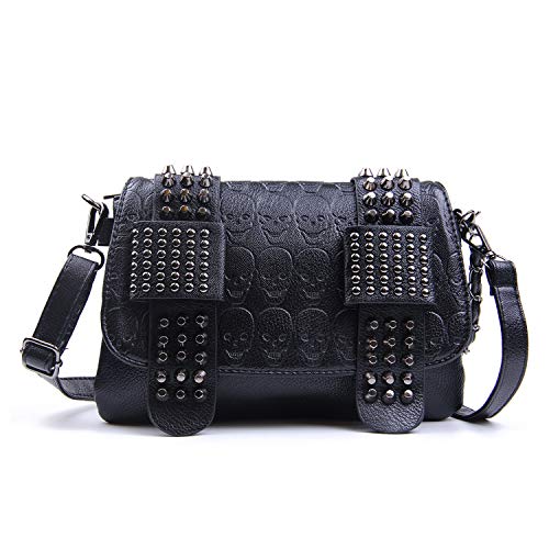 SUKUTU Womens Punk Skull Rivet Shoulder Bag PU Leather Goth Crossbody Bag with Chain Wallet Purse for Girls - Image 1