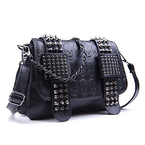 SUKUTU Womens Punk Skull Rivet Shoulder Bag PU Leather Goth Crossbody Bag with Chain Wallet Purse for Girls - Image 3