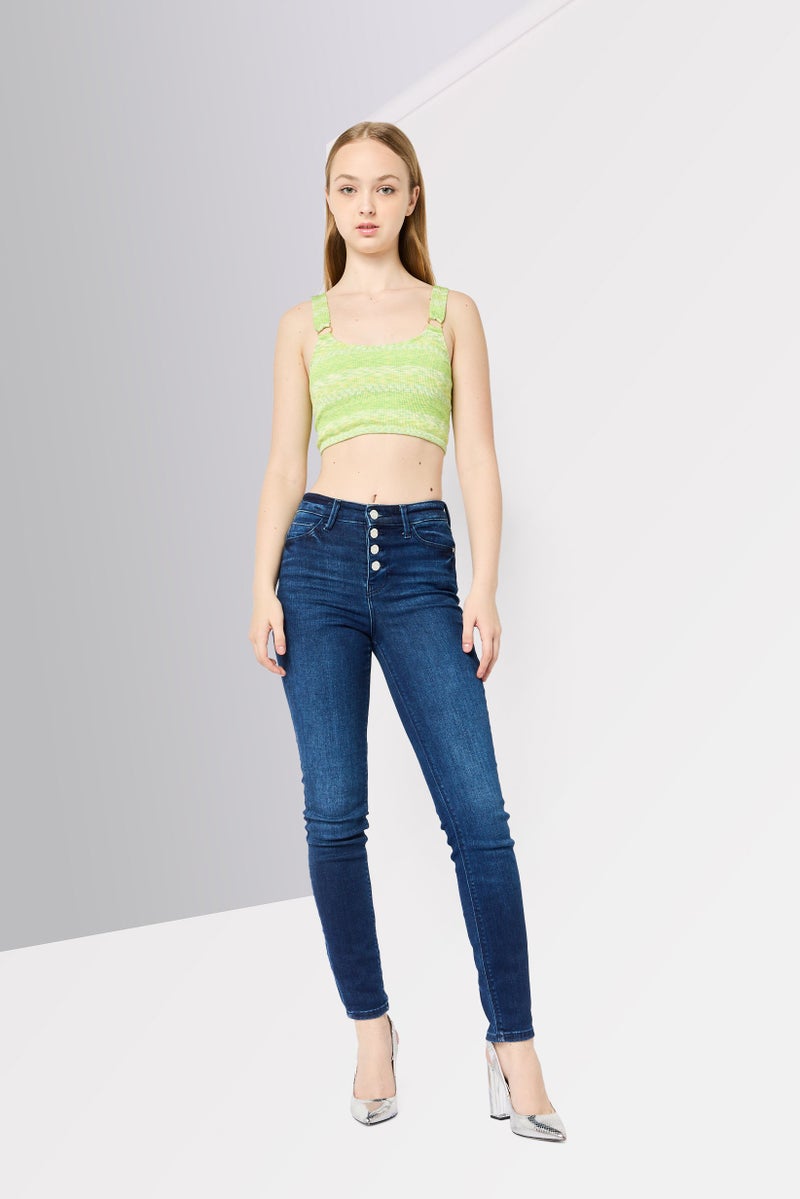 GUESS Women Skiiny Fit High Rise Solid Denim Jeans, Navy - Image 4