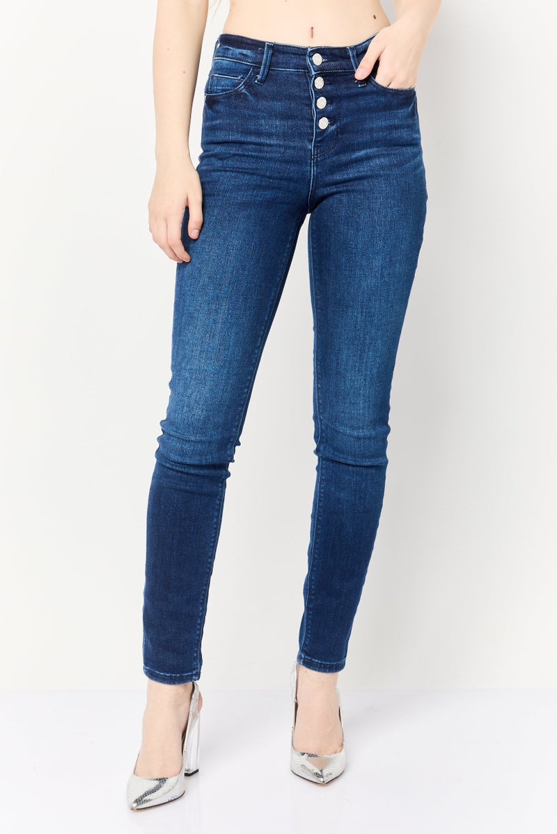 GUESS Women Skiiny Fit High Rise Solid Denim Jeans, Navy - Image 1