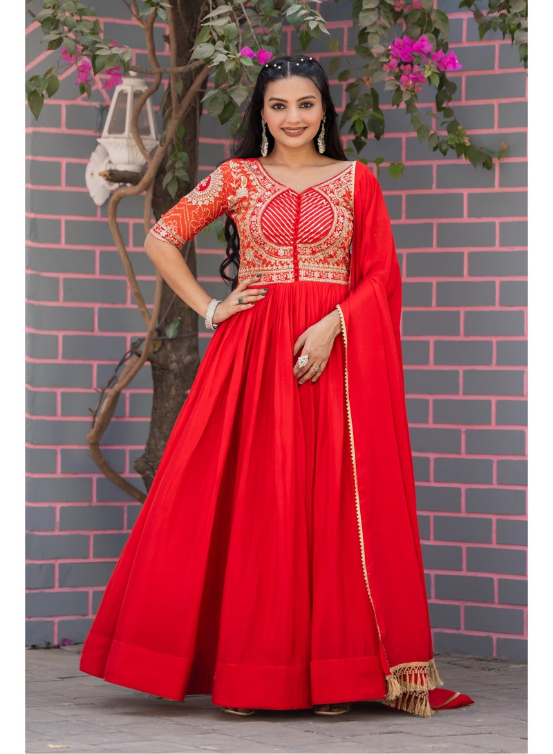 Super Asian Pure Chinnon Anarkali Gown with Bandhej & Sequence Embroidery  - Image 3