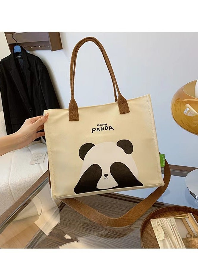 Panda Cute panda print canvas shoulder bag, women's cartoon large capacity tote bag, handbag, casual passenger bag  - Image 2