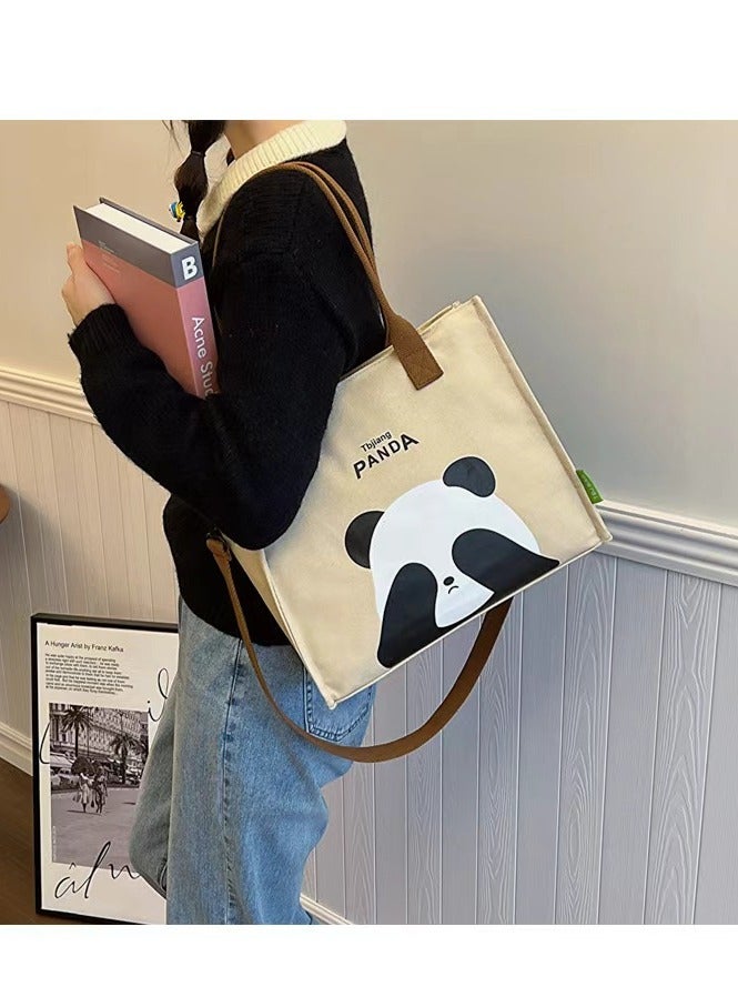 Panda Cute panda print canvas shoulder bag, women's cartoon large capacity tote bag, handbag, casual passenger bag  - Image 4
