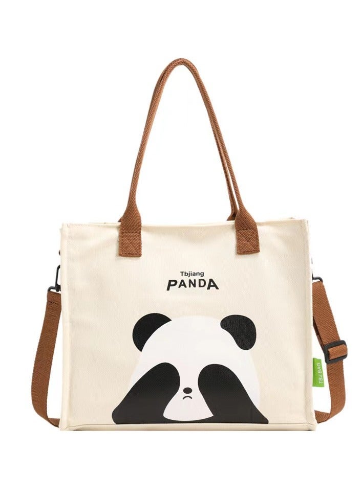 Panda Cute panda print canvas shoulder bag, women's cartoon large capacity tote bag, handbag, casual passenger bag  - Image 1