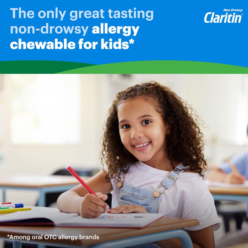 Claritin كلاريتين مضغ للأطفال، 24 ساعة تخفيف حساسية غير مسبب للنعاس بنكهتي العنب ولبان، 40 قرص مضاد للهستامين - Image 3