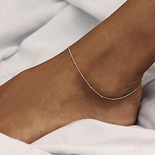 Kyerlyn Dainty Anklets for Women Sterling Silver Satellite Chain Ankle Bracelets for Women Waterproof Adjustable Chain Silver Beaded Anklet Simple Fashion Summer Beach Gift - Image 3