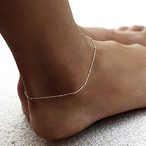 Kyerlyn Dainty Anklets for Women Sterling Silver Satellite Chain Ankle Bracelets for Women Waterproof Adjustable Chain Silver Beaded Anklet Simple Fashion Summer Beach Gift - Image 2