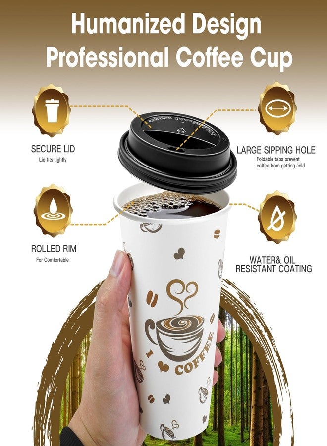 Ginkgo 100 Pack Disposable Paper Coffee Cups with Lids 16 oz, To Go Hot Cups for Hot CoCoa, Chocolate and Drinks - Image 3