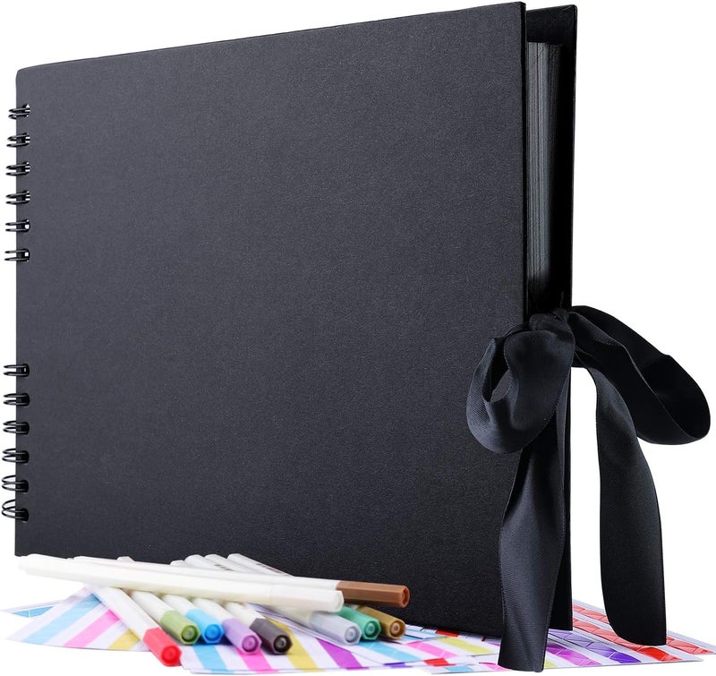 ATIRAMANIYA ATIRAMANIYA DIY Scrapbook Album Black Spiral Photo Book for A4 Couple Special Anniversary Family Memories with Graduations Album Memory Photo Album Color Stickers Color Pen 80Page40 Sheet