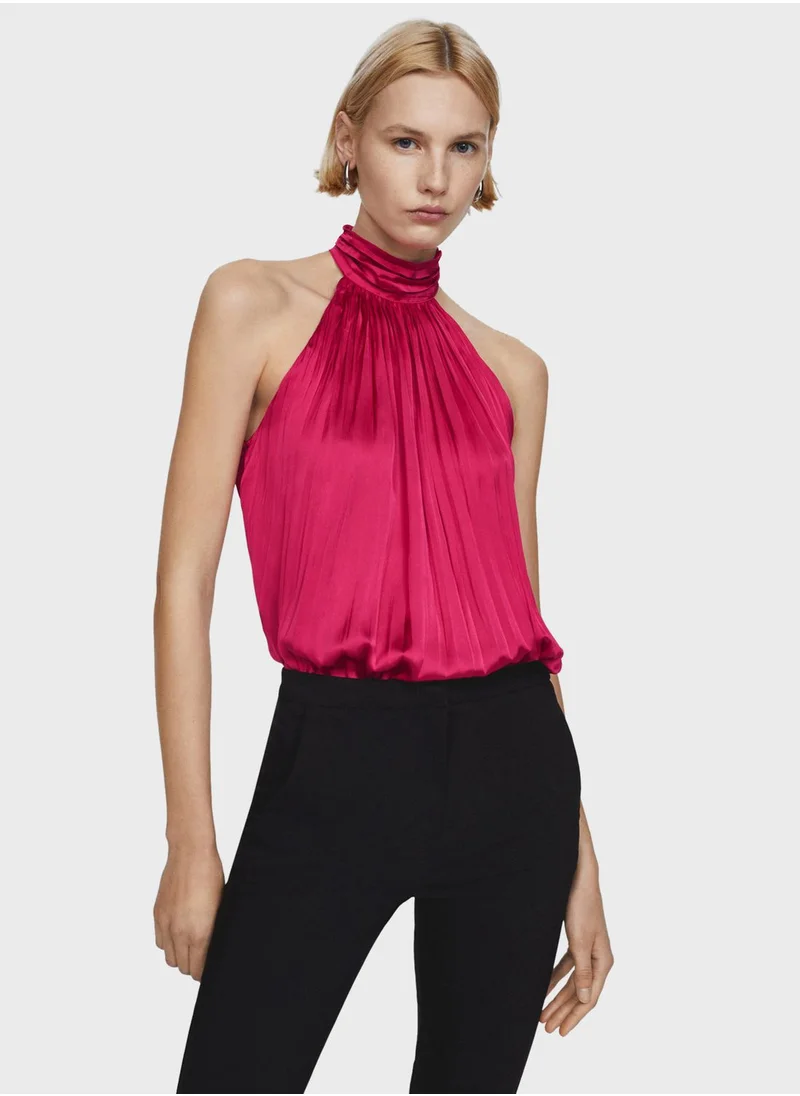 MANGO High Neck Pleated Top