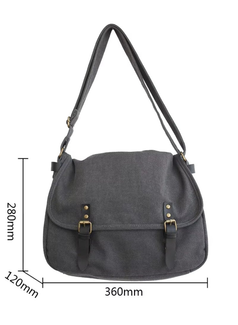 Canvas Messenger Bag Solid Color Fashion Unisex Satchel Large Capacity Flap Buckle for Gift for Travel Work School  - Image 2