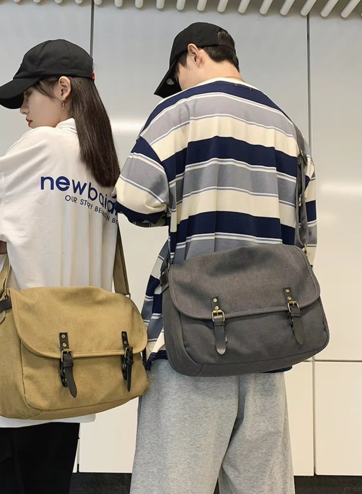 Canvas Messenger Bag Solid Color Fashion Unisex Satchel Large Capacity Flap Buckle for Gift for Travel Work School  - Image 4