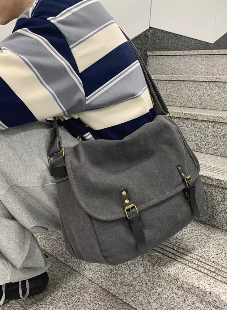 Canvas Messenger Bag Solid Color Fashion Unisex Satchel Large Capacity Flap Buckle for Gift for Travel Work School  - Image 3