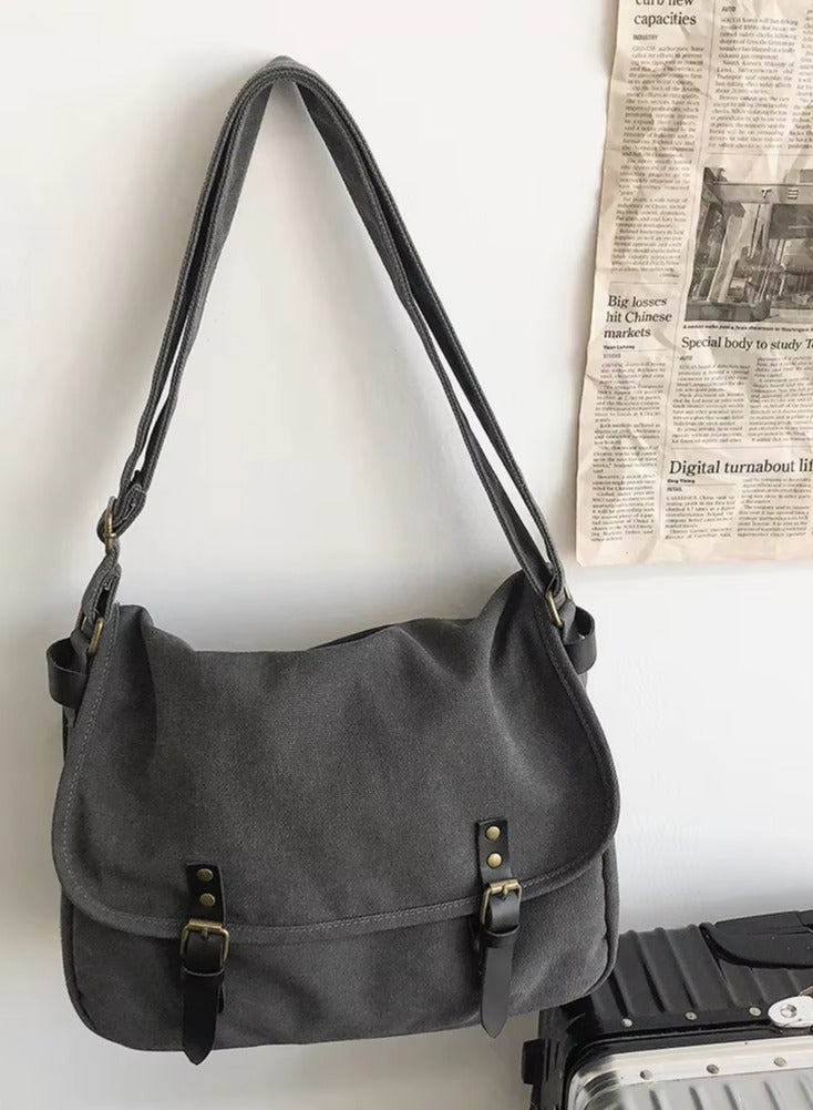 Canvas Messenger Bag Solid Color Fashion Unisex Satchel Large Capacity Flap Buckle for Gift for Travel Work School  - Image 1