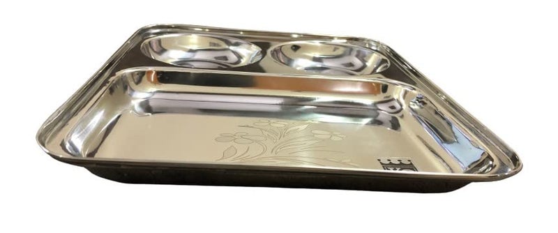 KC Stainless Steel Laser Partition Plate 3 in1 | Bhojan Thali | Dinner Plate Set of 4 - Image 5