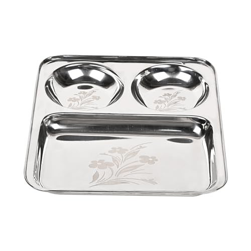 KC Stainless Steel Laser Partition Plate 3 in1 | Bhojan Thali | Dinner Plate Set of 4 - Image 3