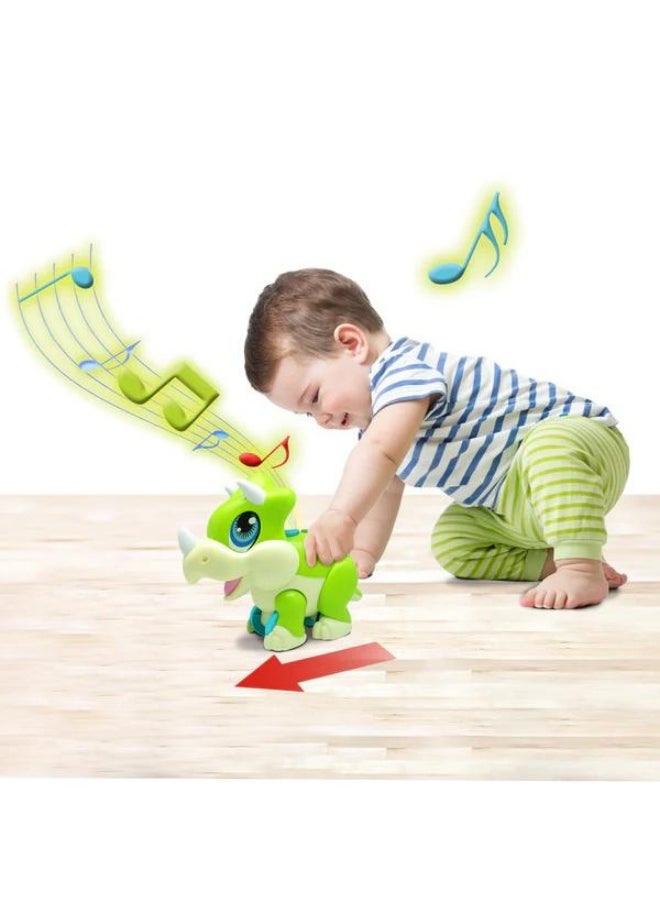 DRAGON-I TOYS Mad Toys Junior Megasaur Push & Play Sound Green Triceratops Figure  - Image 1