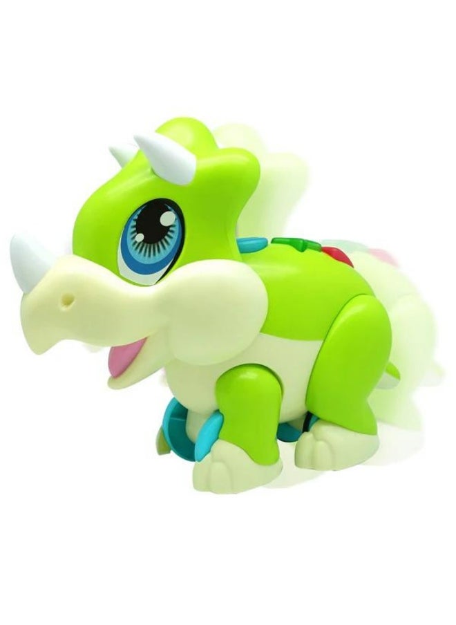 DRAGON-I TOYS Mad Toys Junior Megasaur Push & Play Sound Green Triceratops Figure  - Image 2