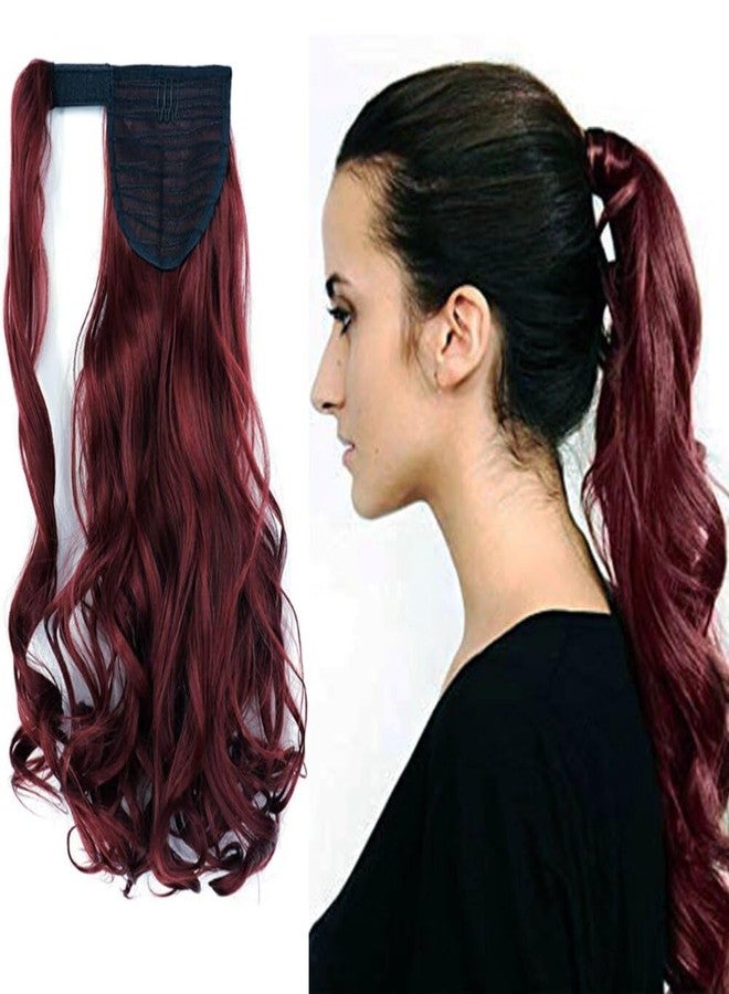 iLUU 18" Red Synthetic Hair Ponytail Wrap Around Clip in Hair Ponytail Extensions 100g/3.5oz Long Curly Wavy Clip on Pony Tail Hair Piece Extension for Women #118C - Image 1