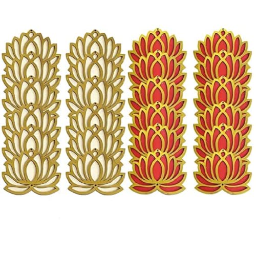 Sanvatsar Home White Golden Lotus 4 Inch Set of 24 Wooden Cutout DIY Rangoli Kit | Decorations for Diwali, Dusshera Wedding Rangoli, Pooja, Decorations, Festival Gift (Red12Cream12) - Image 1