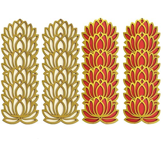 Sanvatsar Home White Golden Lotus 4 Inch Set of 24 Wooden Cutout DIY Rangoli Kit | Decorations for Diwali, Dusshera Wedding Rangoli, Pooja, Decorations, Festival Gift (Red12Cream12) - Image 4