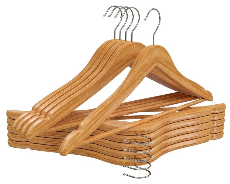 10 Pack wooden Hangers - Clothes wooden hanger - Durable & Slim Coat Hanger - Suit Hanger with 360-Degree Rotatable Hook - Wood Hangers with Shoulder Grooves (Natural Color) - Image 1