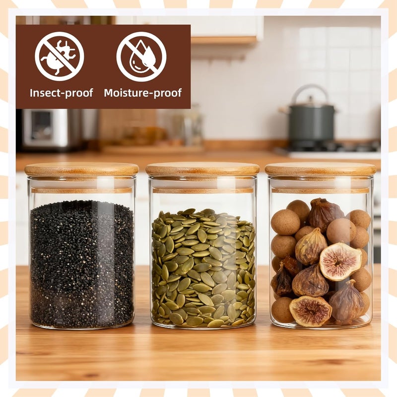 MEETOZ 750ml Set of 3 Glass Jars with Bamboo Lids,High Borosilicate Glass Transparent Airtight Food Storage Tank,Large Capacity Kitchen Food Containers for Spices,Coffee Beans,Oatmeal - Image 5