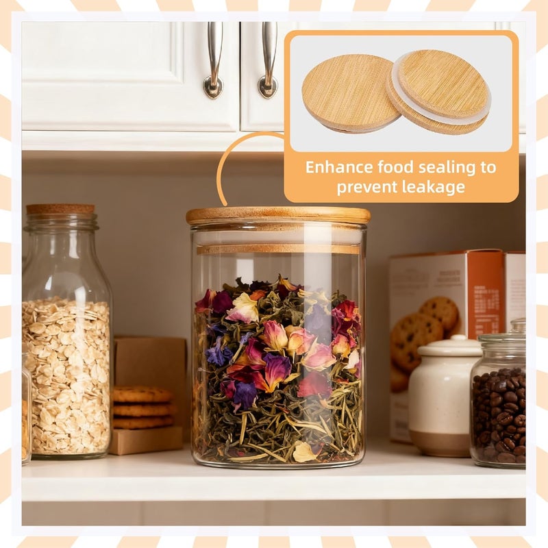 MEETOZ 750ml Set of 3 Glass Jars with Bamboo Lids,High Borosilicate Glass Transparent Airtight Food Storage Tank,Large Capacity Kitchen Food Containers for Spices,Coffee Beans,Oatmeal - Image 3