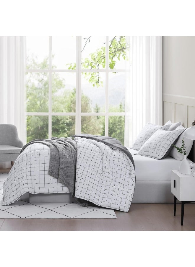 Generic Casa Platino Comforter Set Queen Size – Washed Ultra-Soft - Goose Down Alternative - Premium Reversible All Season Warmth Quilt Cover Bedding Set (Queen, Windowpane)  - Image 5